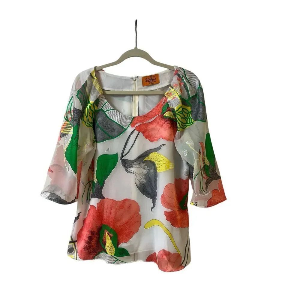 Voom by Joy Han blouse artsy bold print sz Medium